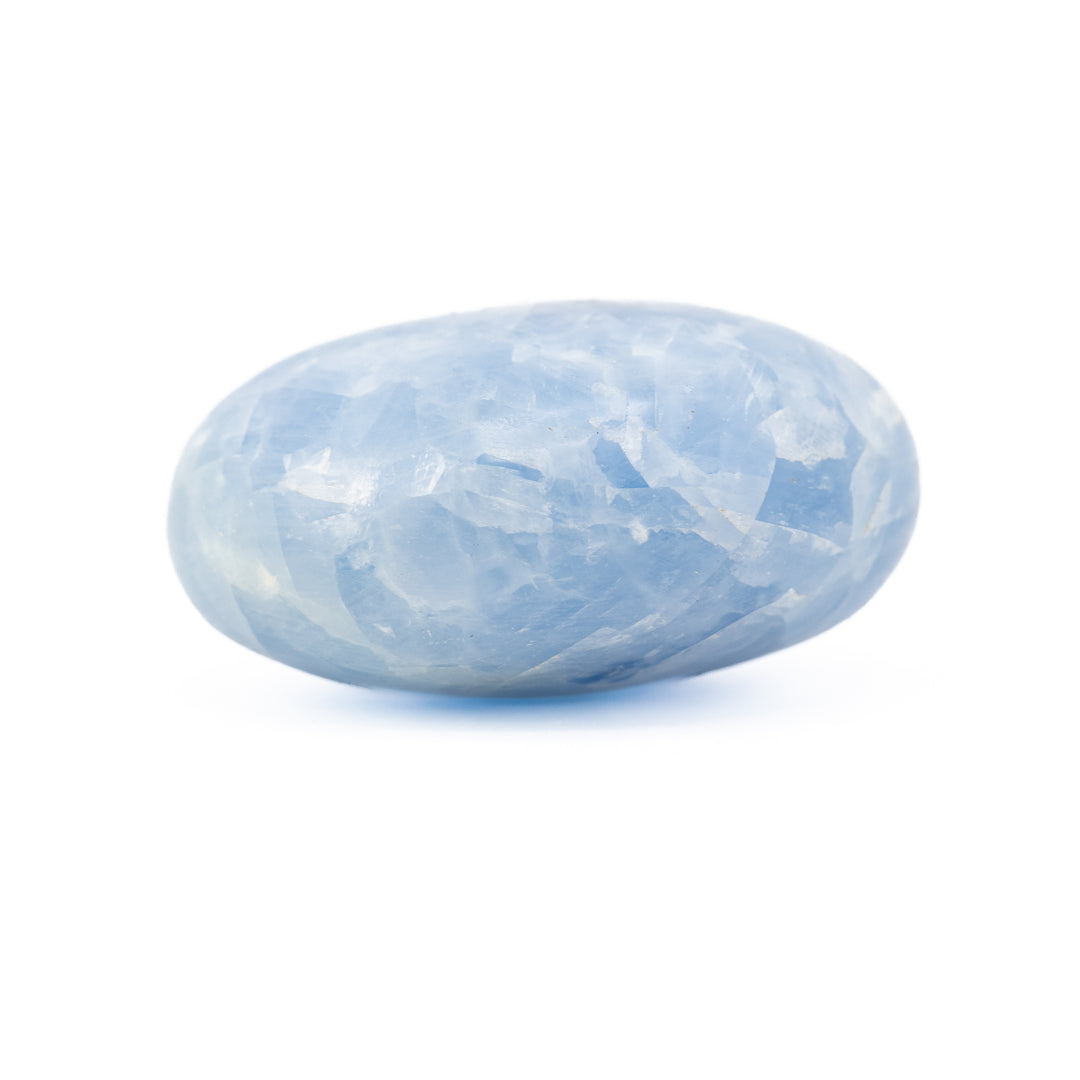Natural Blue Calcite Palm Stone Crystal - Polished Healing Crystal, Oval Therapy Gemstone