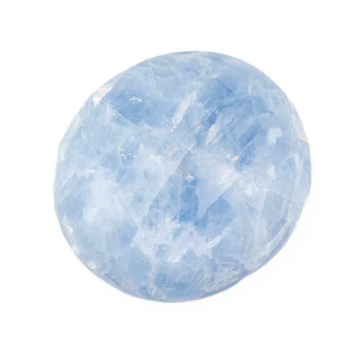 Natural Blue Calcite Palm Stone Crystal - Polished Healing Crystal, Oval Therapy Gemstone