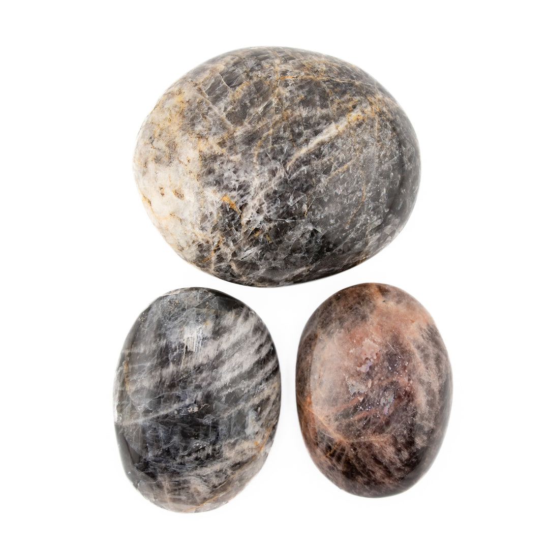 Natural Black Moonstone Palm Stone Crystal - Polished Healing Crystal, Oval Therapy Gemstone