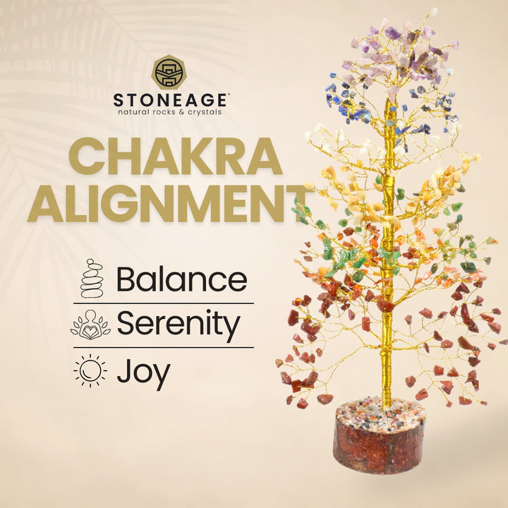 7 Chakra Healing Crystal Tree - Natural Wooden Base | Spiritual Home Decor for Positive Energy