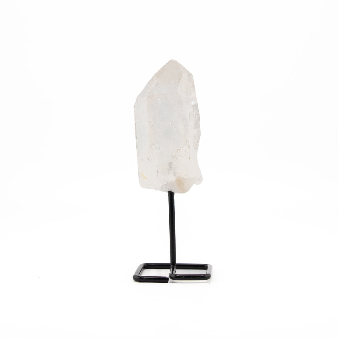 Natural Clear Quartz Crystal on Metal Stand - Healing Gemstone Decoration, Meditation Therapy Gifts