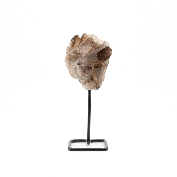 Natural Smoky Quartz Crystal on Metal Stand - Healing Gemstone Decoration, Meditation Therapy Gifts