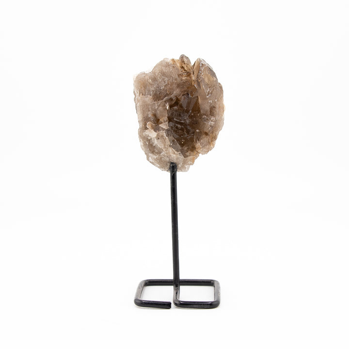 Natural Smoky Quartz Crystal on Metal Stand - Healing Gemstone Decoration, Meditation Therapy Gifts
