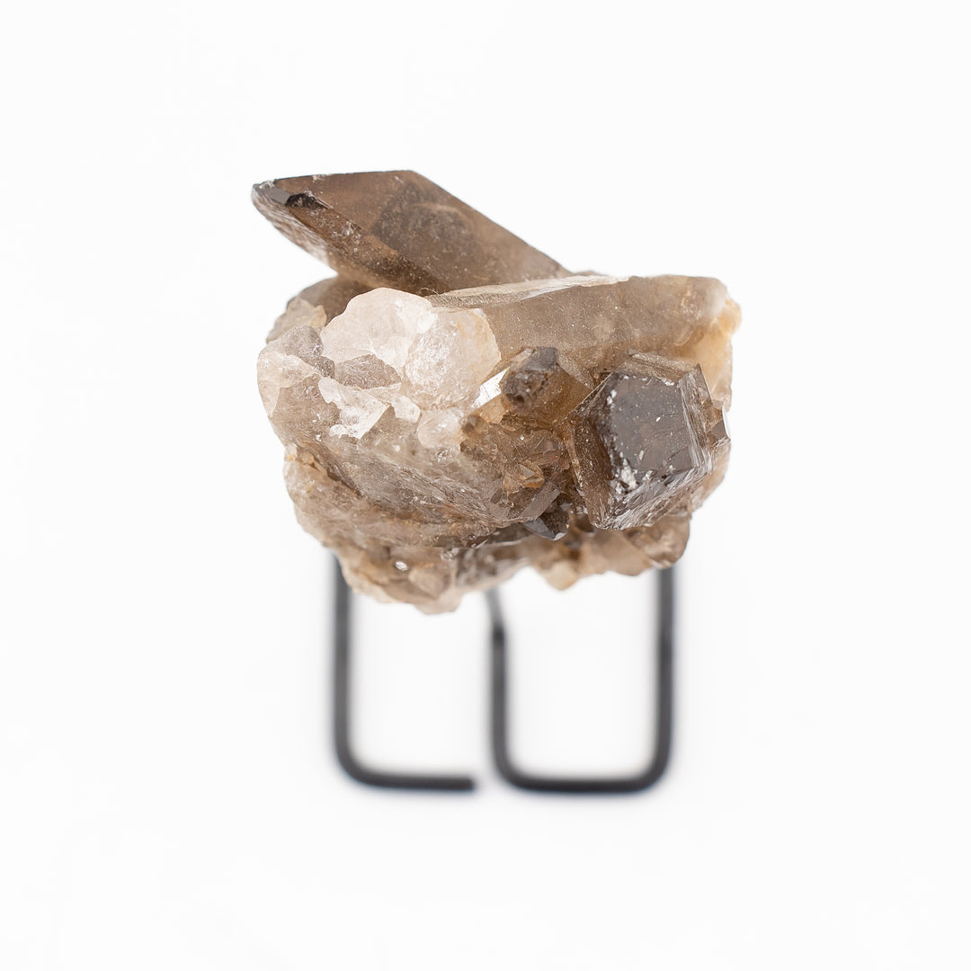 Natural Smoky Quartz Crystal on Metal Stand - Healing Gemstone Decoration, Meditation Therapy Gifts
