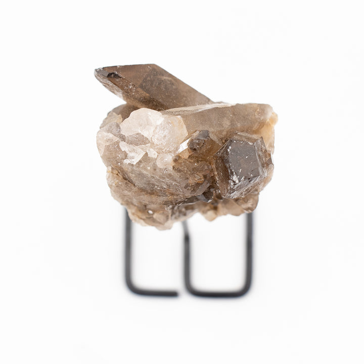 Natural Smoky Quartz Crystal on Metal Stand - Healing Gemstone Decoration, Meditation Therapy Gifts