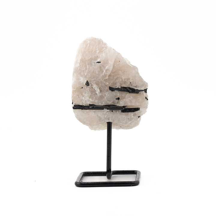 Natural Matrix Tourmaline Crystal on Metal Stand - Healing Gemstone Decoration, Meditation Therapy Gifts
