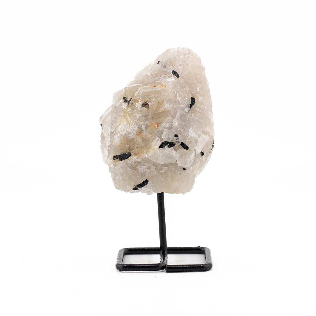 Natural Matrix Tourmaline Crystal on Metal Stand - Healing Gemstone Decoration, Meditation Therapy Gifts