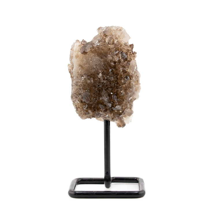 Natural Smoky Quartz Crystal on Metal Stand - Healing Gemstone Decoration, Meditation Therapy Gifts