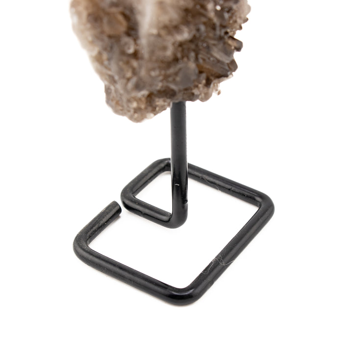 Natural Smoky Quartz Crystal on Metal Stand - Healing Gemstone Decoration, Meditation Therapy Gifts