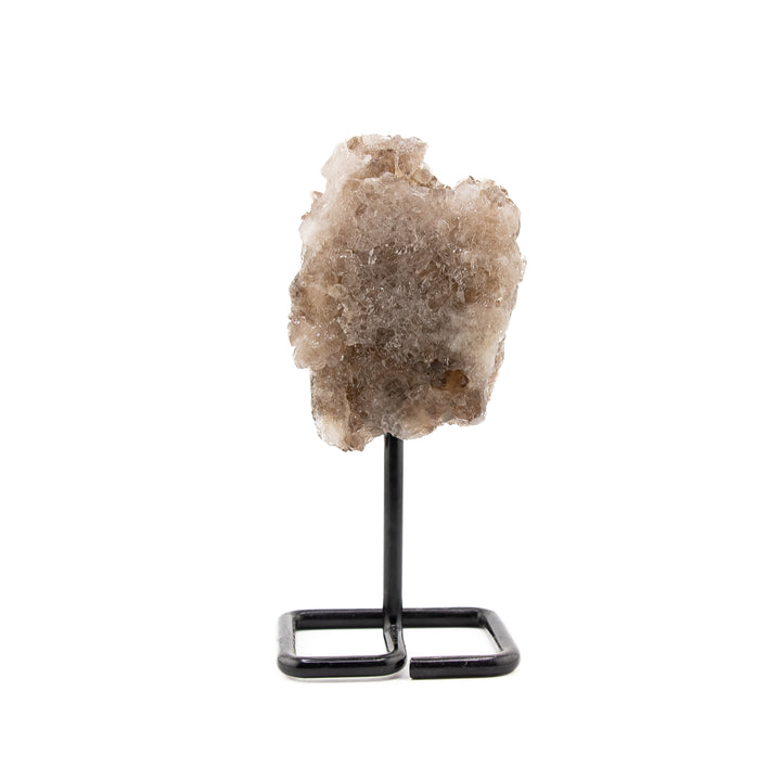 Natural Smoky Quartz Crystal on Metal Stand - Healing Gemstone Decoration, Meditation Therapy Gifts
