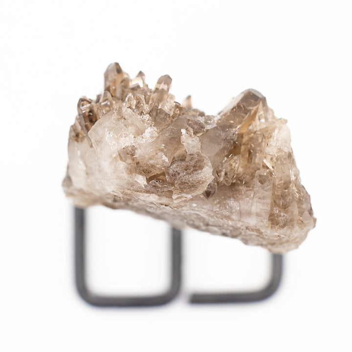 Natural Smoky Quartz Crystal on Metal Stand - Healing Gemstone Decoration, Meditation Therapy Gifts