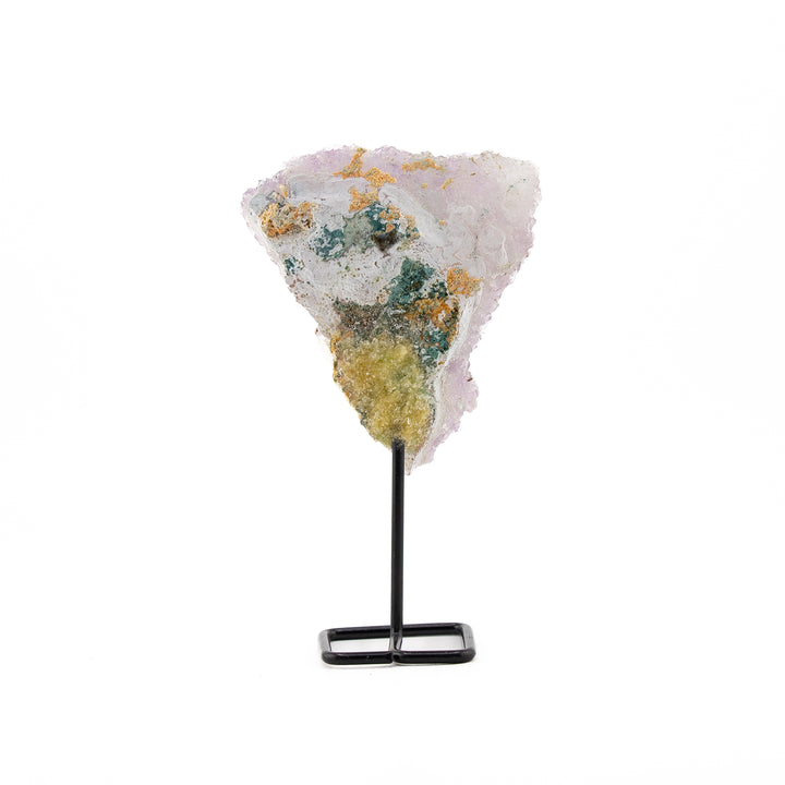 Natural Rainbow Flower Amethyst Crystal on Metal Stand - Healing Gemstone Decoration, Meditation Therapy Gifts