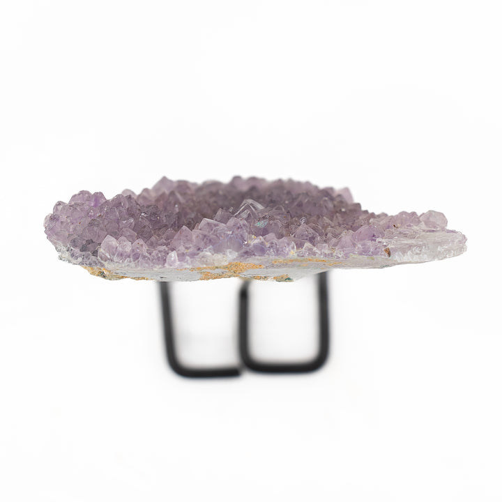Natural Rainbow Flower Amethyst Crystal on Metal Stand - Healing Gemstone Decoration, Meditation Therapy Gifts