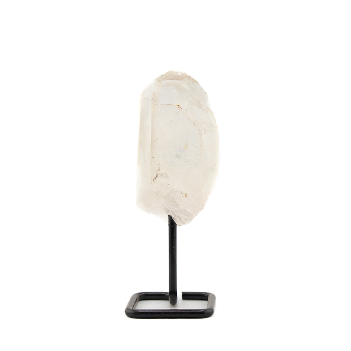 Natural Clear Quartz Crystal on Metal Stand - Healing Gemstone Decoration, Meditation Therapy Gifts