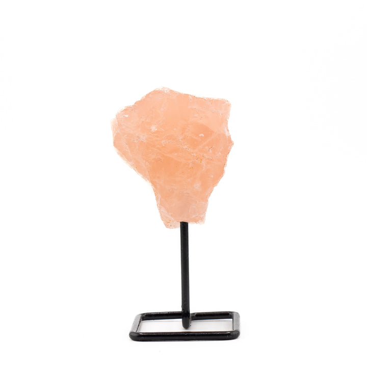 Natural Rose Quartz Crystal on Metal Stand - Healing Gemstone Decoration, Meditation Therapy Gifts