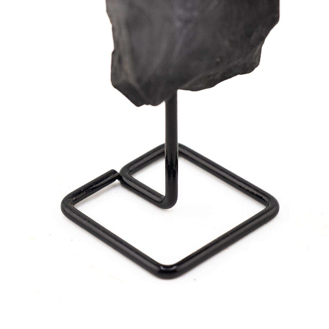 Natural Shungite Crystal on Metal Stand - Healing Gemstone Decoration, Meditation Therapy Gifts
