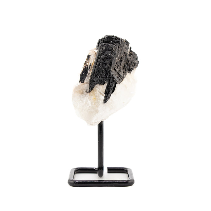 Natural Routilated Quartz Crystal on Metal Stand - Healing Gemstone Decoration, Meditation Therapy Gifts