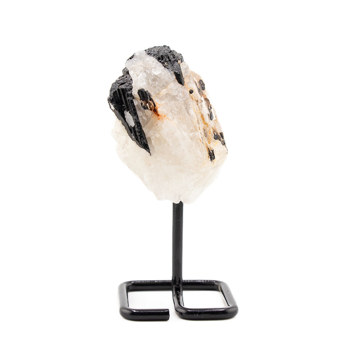 Natural Routilated Quartz Crystal on Metal Stand - Healing Gemstone Decoration, Meditation Therapy Gifts
