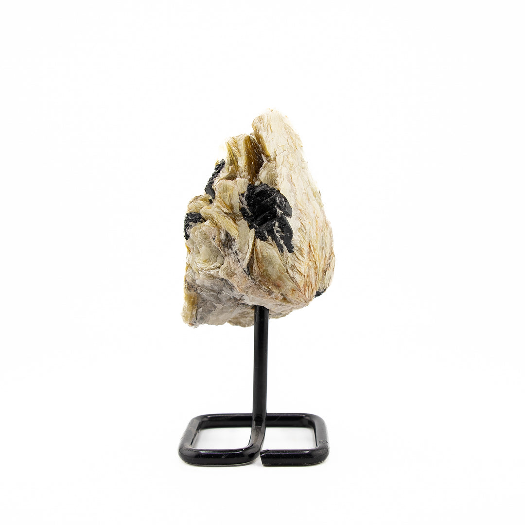 Natural Gold Mica Crystal on Metal Stand - Healing Gemstone Decoration, Meditation Therapy Gifts