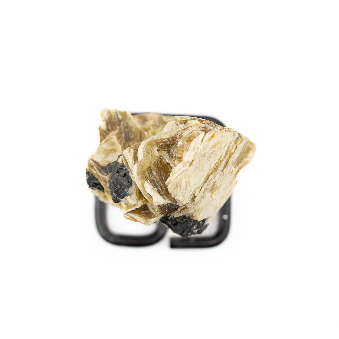 Natural Gold Mica Crystal on Metal Stand - Healing Gemstone Decoration, Meditation Therapy Gifts