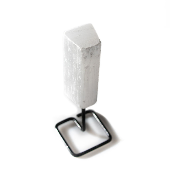 Natural Selenite Crystal on Metal Stand - Healing Gemstone Decoration, Meditation Therapy Gifts