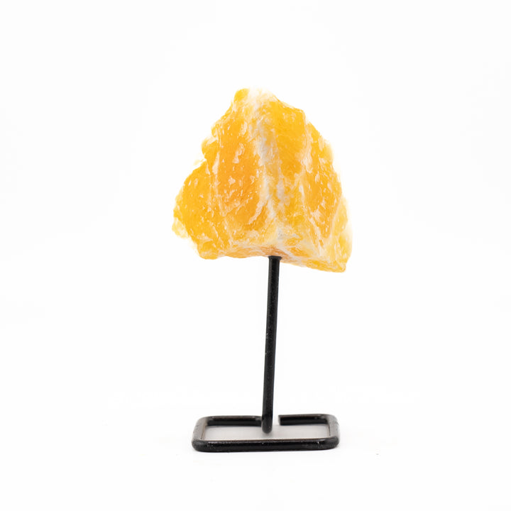 Natural Orange Calcite Crystal on Metal Stand - Healing Gemstone Decoration, Meditation Therapy Gifts