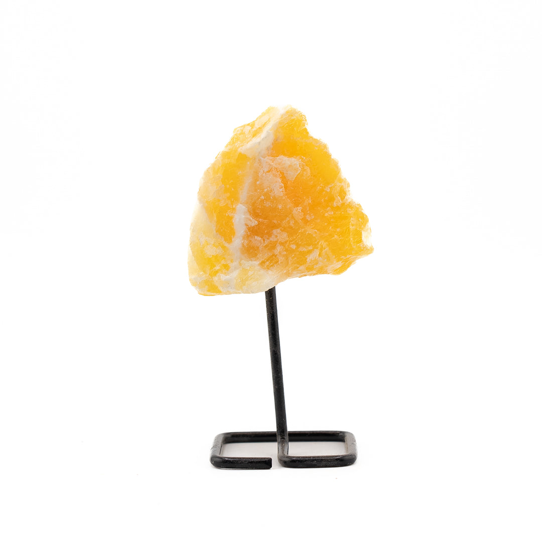 Natural Orange Calcite Crystal on Metal Stand - Healing Gemstone Decoration, Meditation Therapy Gifts
