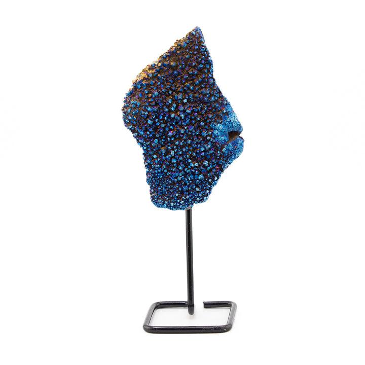 Titanium Quartz Crystal on Metal Stand - Healing Gemstone Decoration, Meditation Therapy Gifts