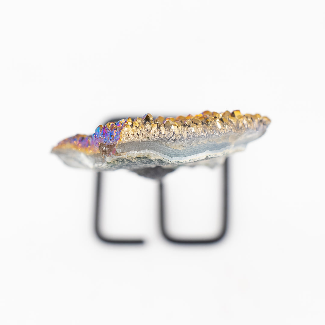 Titanium Quartz Crystal on Metal Stand - Healing Gemstone Decoration, Meditation Therapy Gifts
