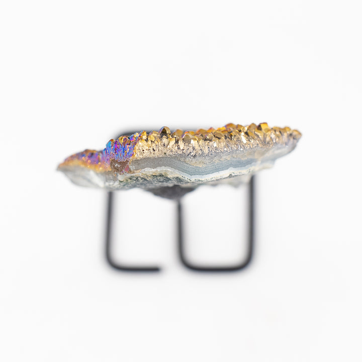 Titanium Quartz Crystal on Metal Stand - Healing Gemstone Decoration, Meditation Therapy Gifts