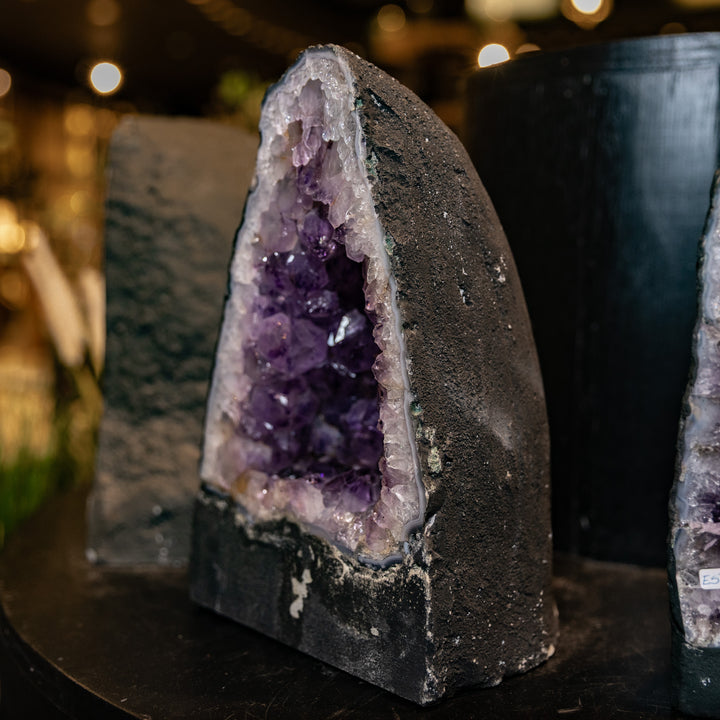 Deep Purple Amethyst Geode – 7.4kg - Wide Cave Arch with Natural Moss Agate Basal Inclusion