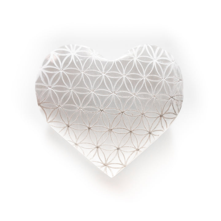 Cœur gravé en sélénite naturelle – Cristal de sélénite de 7,6 cm – Pierre de guérison purifiante et rechargée