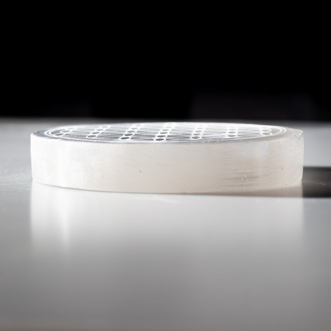 Natural Selenite Engraved Round Charging Plate - 3 Inches Selenite Crystal - Cleansing & Recharging Healing Stone