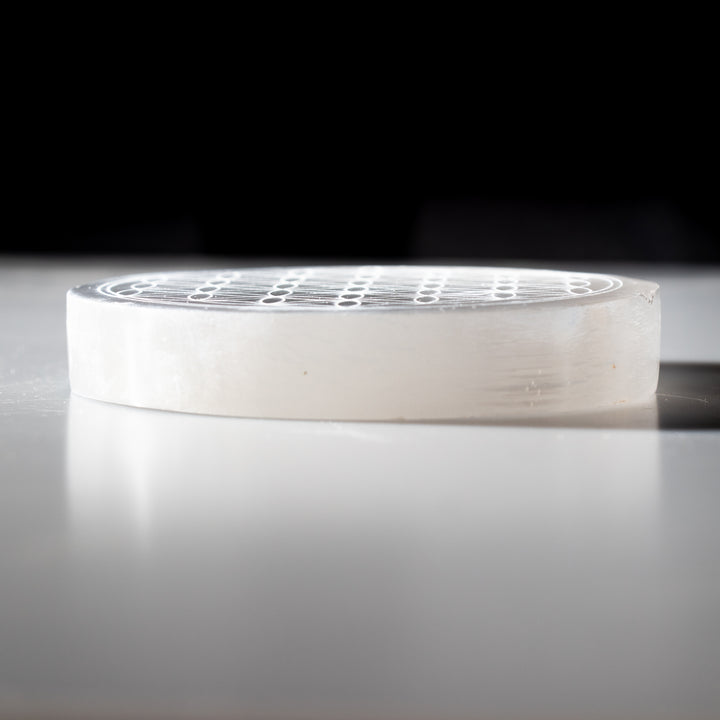 Natural Selenite Engraved Round Charging Plate - 3 Inches Selenite Crystal - Cleansing & Recharging Healing Stone