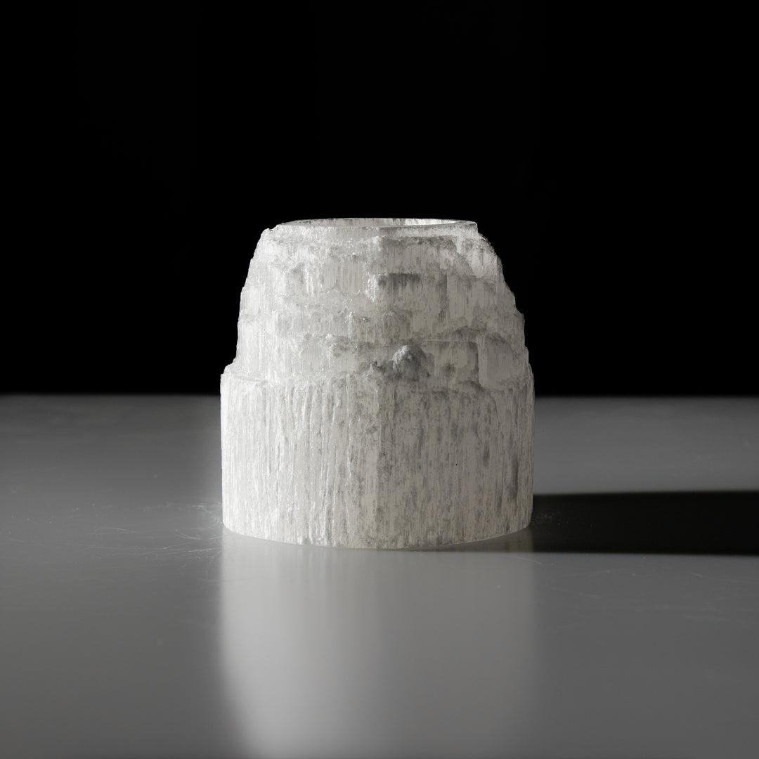 Natural Selenite Candle Holder - 3.5 Inches Selenite Crystal - Cleansing & Recharging Healing Stone