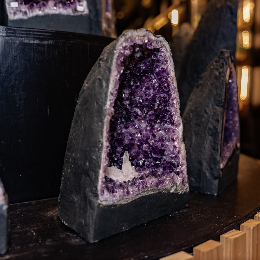 Amethyst Cathedral with Rare Calcite Flower 8.5kg – High-Energy Statement Specimen