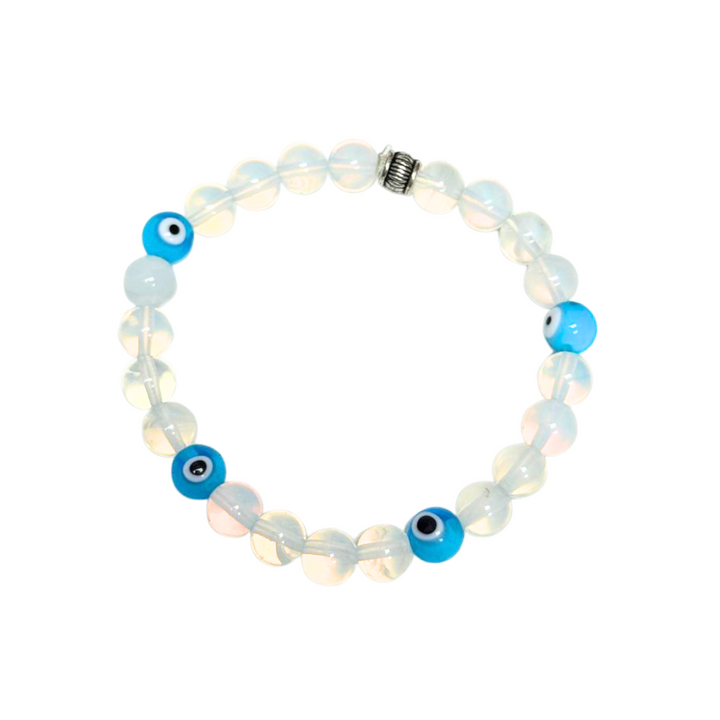 Evil Eye & Opalite Protection Bracelet – Energy Shield & Intuition Enhancer
