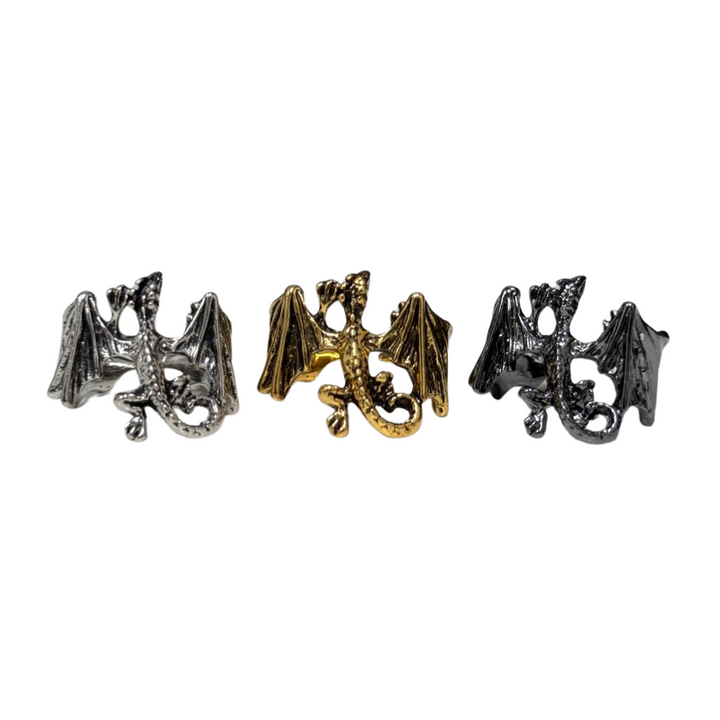 Dragon Ring – Mythical Winged Dragon Wrap Ring in Silver, Gold, or Black