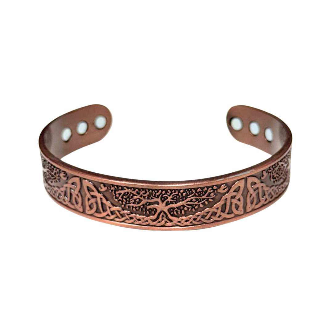 Tree of Life Copper Bracelet – Magnetic Healing Cuff in Silver or Rose Copper