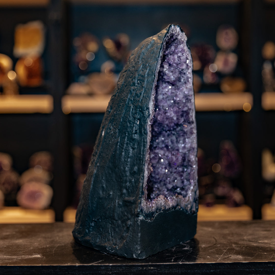 Towering Amethyst Cathedral Geode | 7.9kg Elongated Crystal Spire | High-Clarity Tall Arch Decor Statement