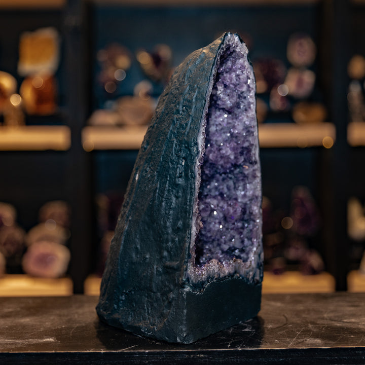 Towering Amethyst Cathedral Geode | 7.9kg Elongated Crystal Spire | High-Clarity Tall Arch Decor Statement