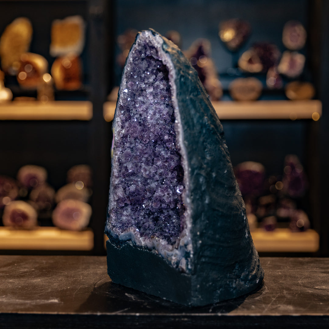 Towering Amethyst Cathedral Geode | 7.9kg Elongated Crystal Spire | High-Clarity Tall Arch Decor Statement