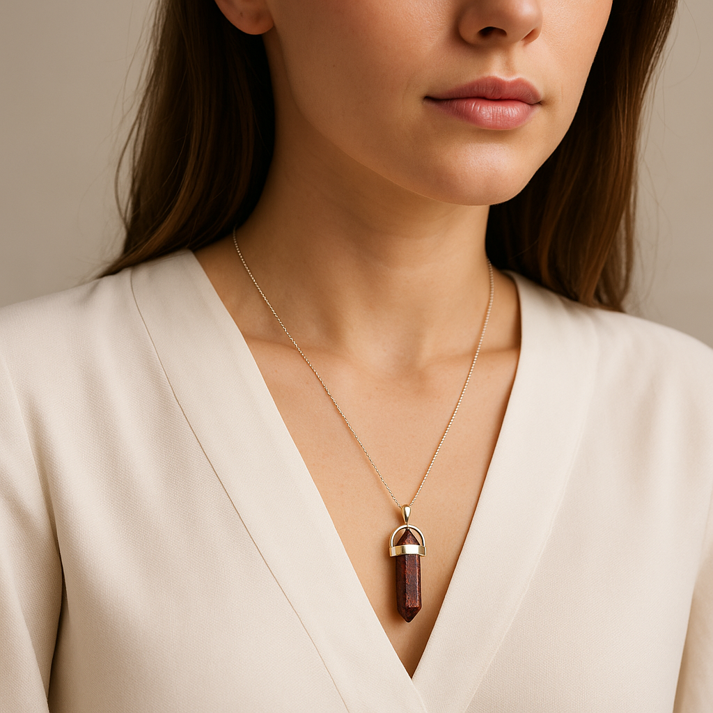 Collar con colgante de punta de piedra de sangre natural hecho a mano
