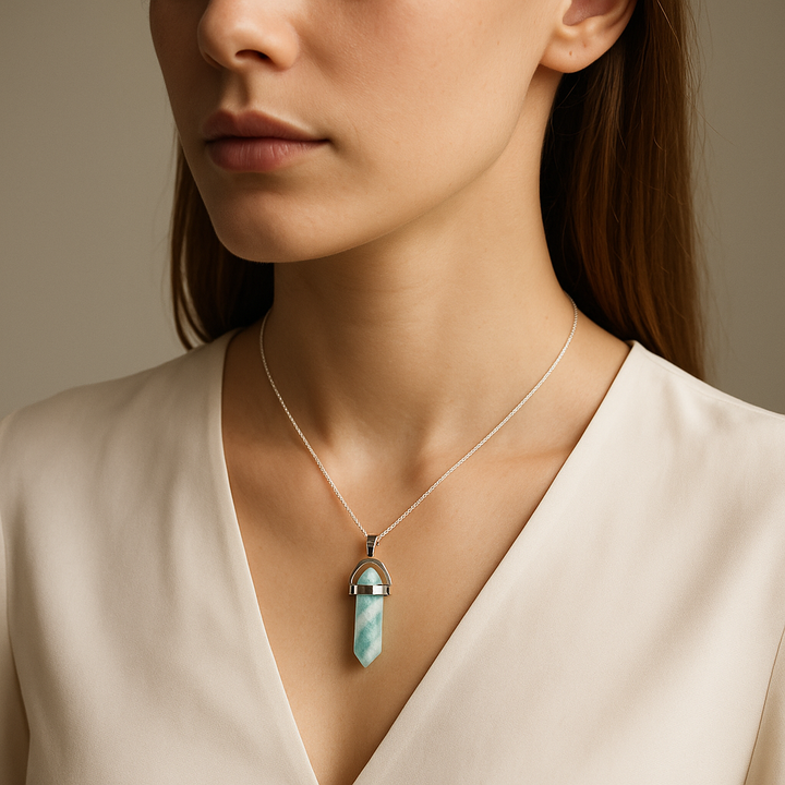 Collier avec pendentif en pointe d'amazonite naturelle fabriqué à la main