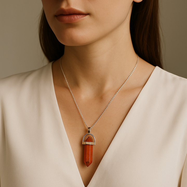 Red Jasper Point Pendant Necklace - Handcrafted Crystal Jewelry