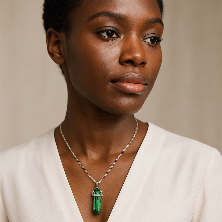 Synthetic Malachite Point Pendant Necklace - Handcrafted Crystal Jewelry