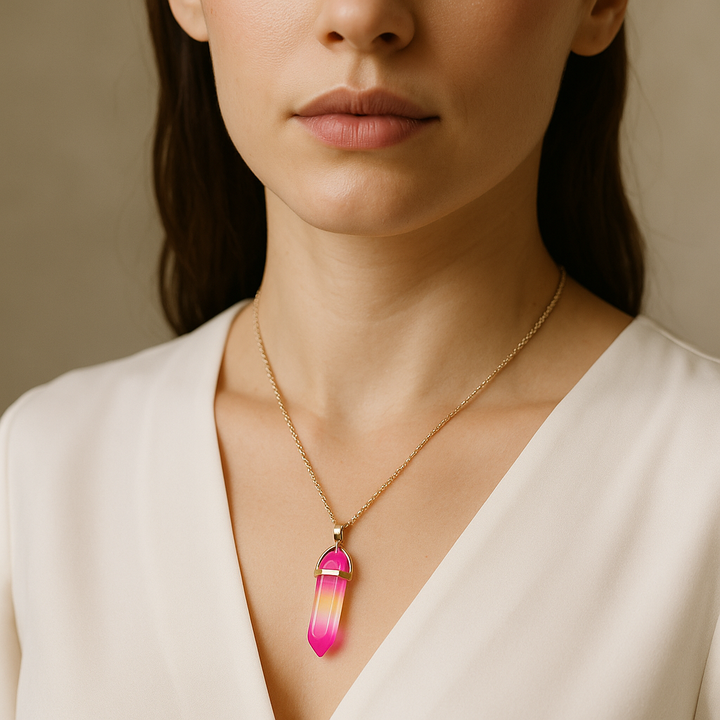 Aura Quartz Point Pendant Necklace - Handcrafted Crystal Jewelry