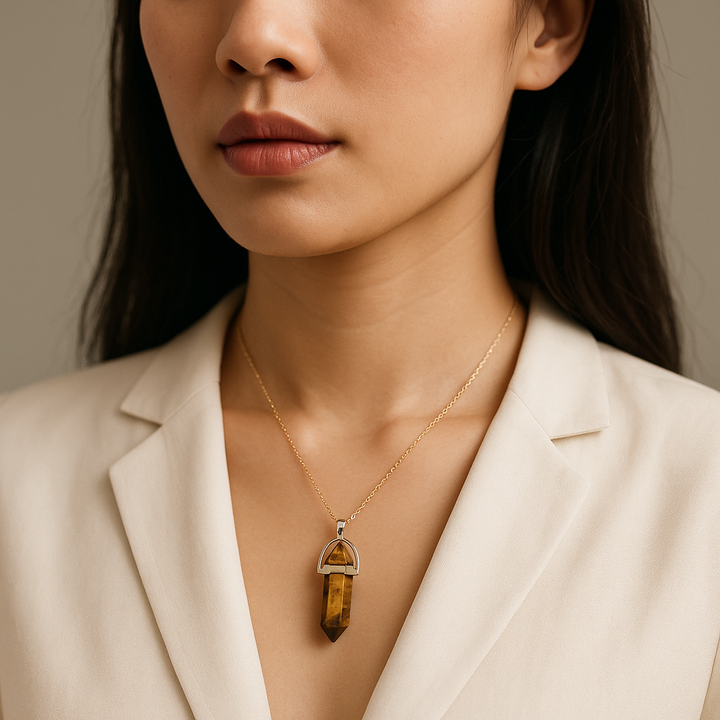 Tiger Eye Point Pendant Necklace - Handcrafted Crystal Jewelry