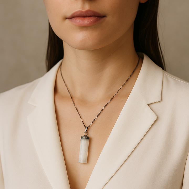 Collar con colgante de selenita natural artesanal
