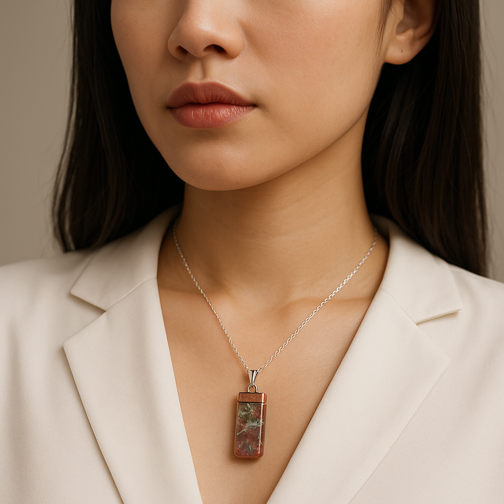 Moss Agate Slab Stick Pendant Necklace - Handcrafted Crystal Jewelry
